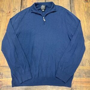 Jos A Bank Traveler Mens XXL Navy‎ Blue 100% Merino Wool Quarter Zip Sweater
